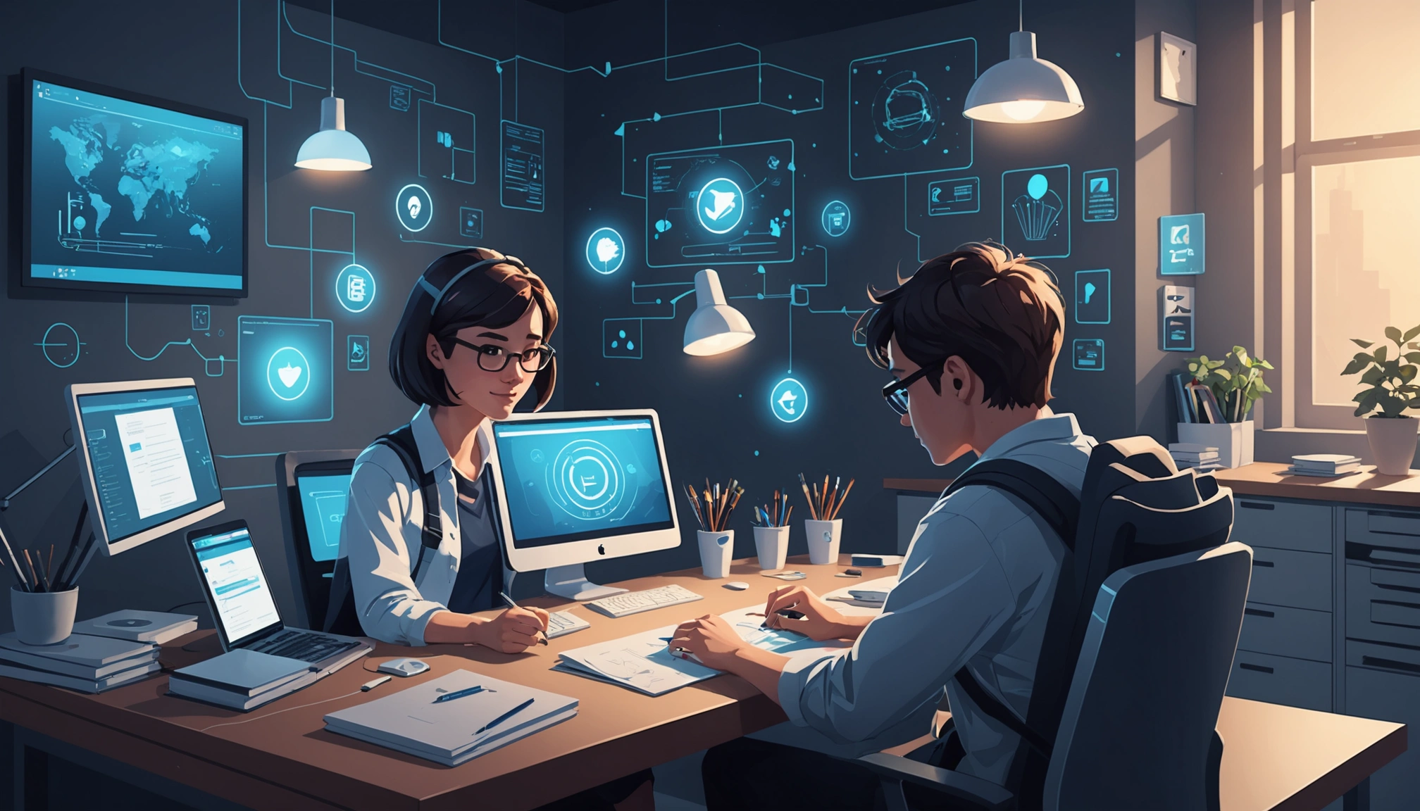 How to Find Substack Writers, Digital art, technology concept, abstract, clean lines, minimalist, corporate blue and white, data visualization, glowing nodes, wordpress, php, html, css