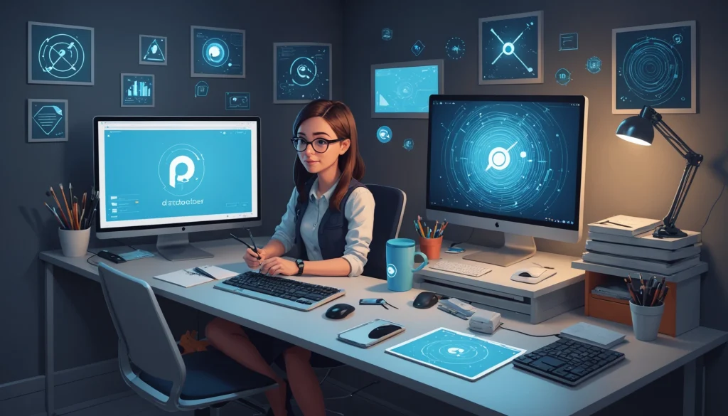 How to Find Reddit Moderators, Digital art, technology concept, abstract, clean lines, minimalist, corporate blue and white, data visualization, glowing nodes, wordpress, php, html, css