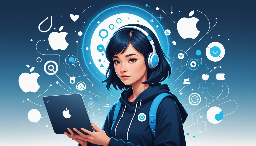 How to Extract Emails from Apple Music Profiles, Digital art, technology concept, abstract, clean lines, minimalist, corporate blue and white, data visualization, glowing nodes, wordpress, php, html, css