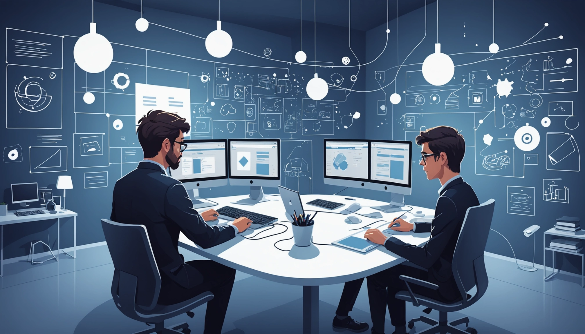 How to Find Discourse Forum Users, Digital art, technology concept, abstract, clean lines, minimalist, corporate blue and white, data visualization, glowing nodes, wordpress, php, html, css