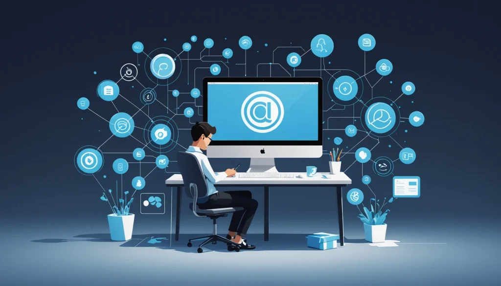 How to Extract Emails from AOL Users, Digital art, technology concept, abstract, clean lines, minimalist, corporate blue and white, data visualization, glowing nodes, wordpress, php, html, css