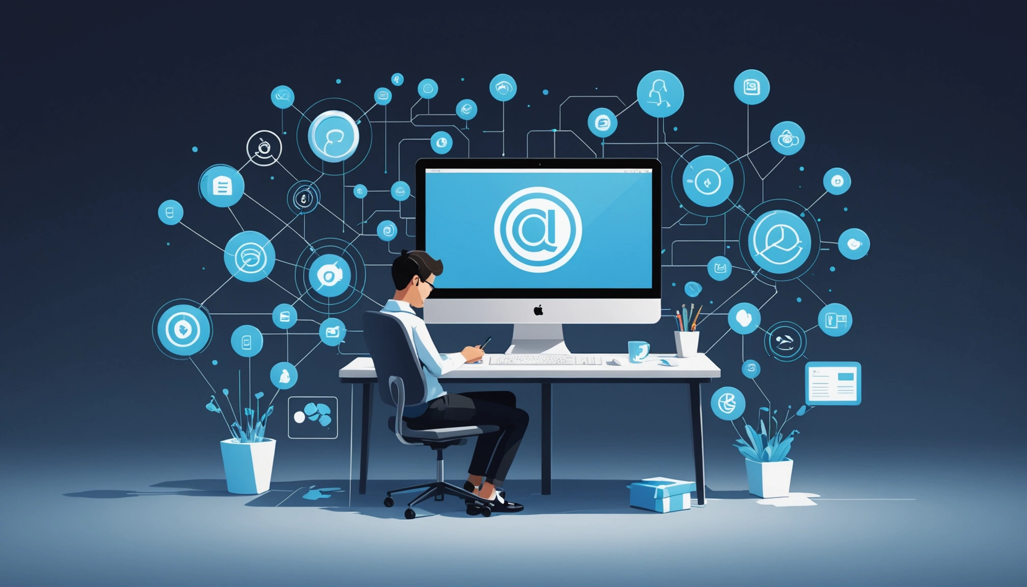 How to Extract Emails from AOL Users, Digital art, technology concept, abstract, clean lines, minimalist, corporate blue and white, data visualization, glowing nodes, wordpress, php, html, css