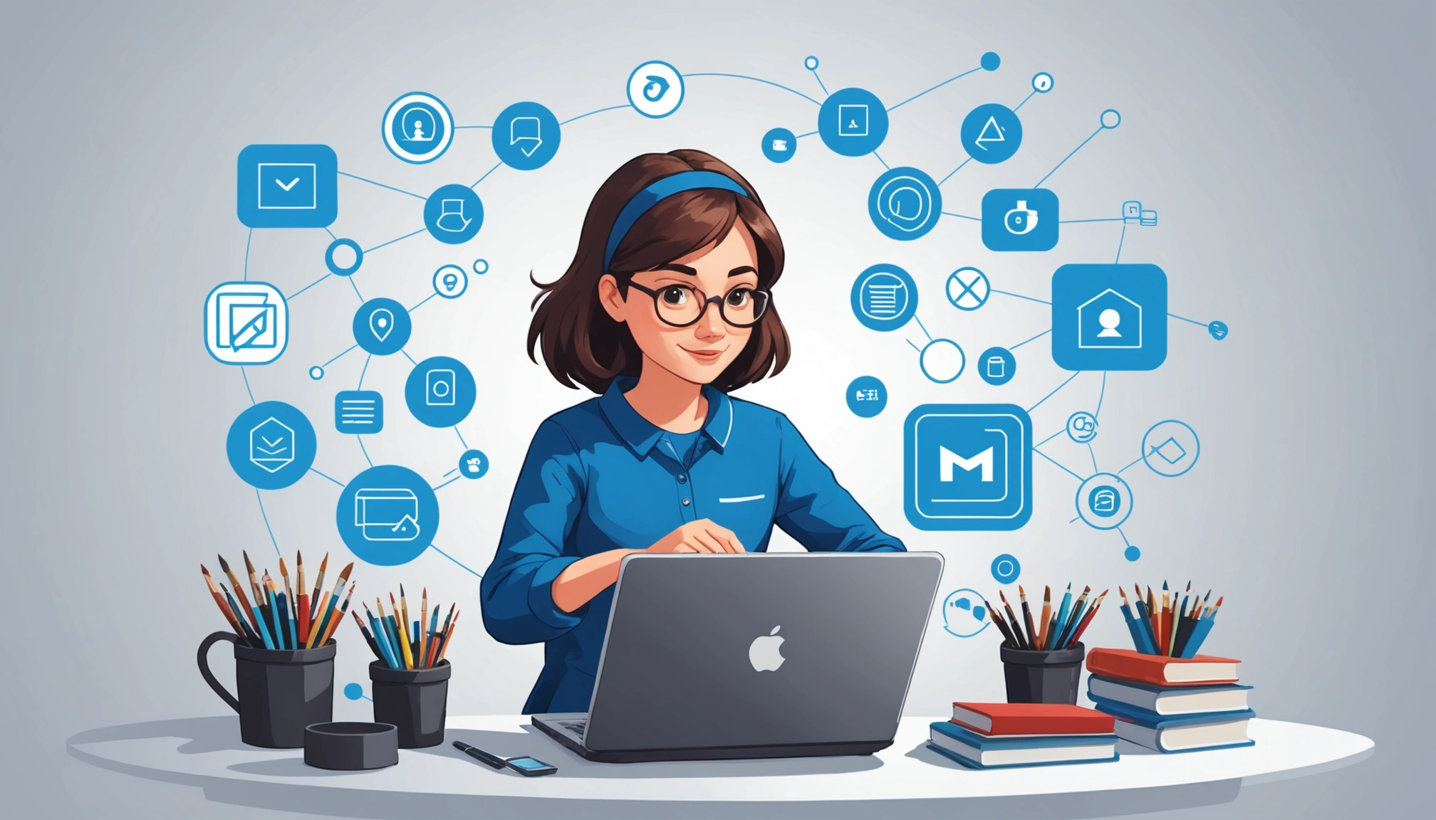 How to Extract Emails from Integromat, Digital art, technology concept, abstract, clean lines, minimalist, corporate blue and white, data visualization, glowing nodes, wordpress, php, html, css