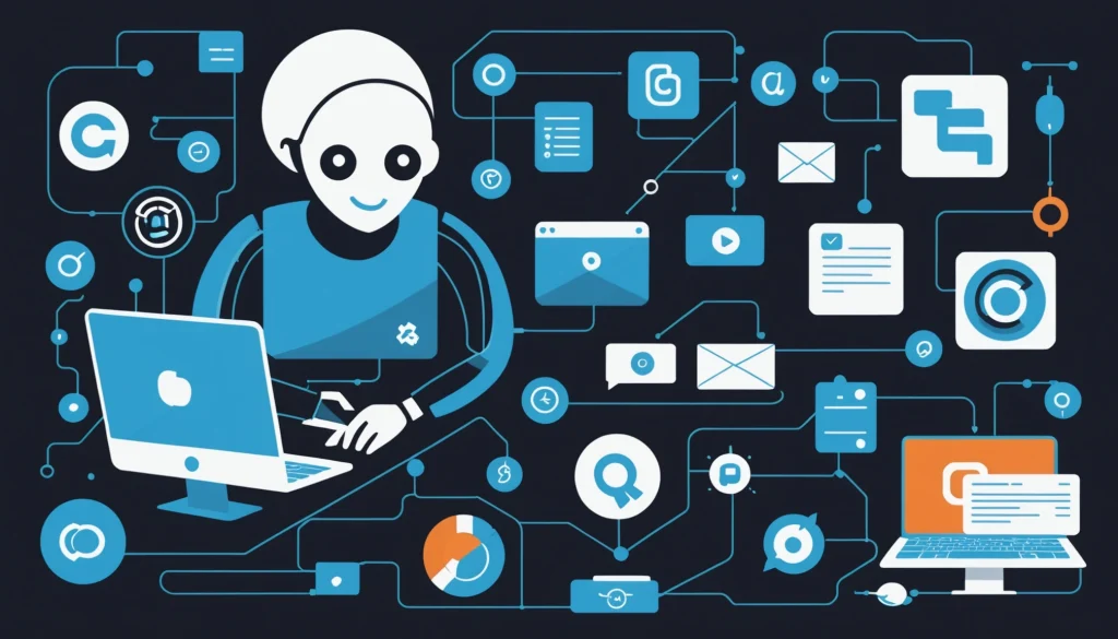 How to Scrape Emails from Microsoft Power Automate, Digital art, technology concept, abstract, clean lines, minimalist, corporate blue and white, data visualization, glowing nodes, wordpress, php, html, css