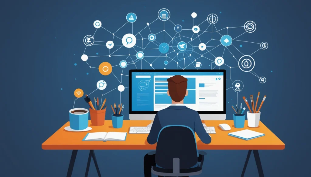 How to Find Emails in Agile CRM, Digital art, technology concept, abstract, clean lines, minimalist, corporate blue and white, data visualization, glowing nodes, wordpress, php, html, css