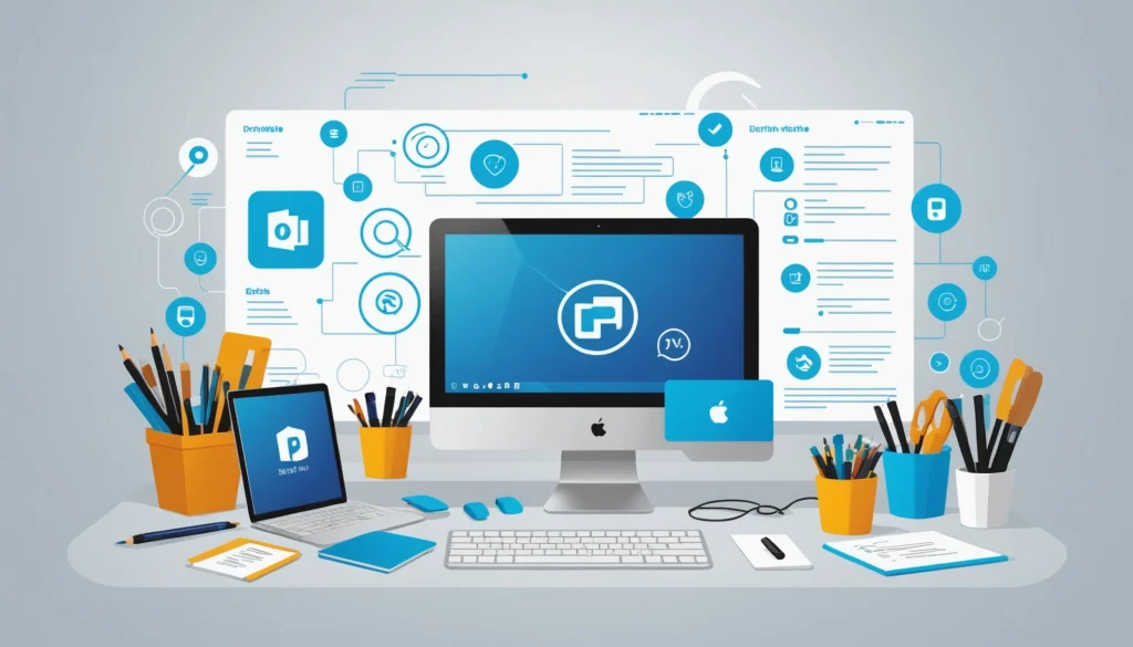 How to Find Emails in Microsoft Dynamics 365, Digital art, technology concept, abstract, clean lines, minimalist, corporate blue and white, data visualization, glowing nodes, wordpress, php, html, css
