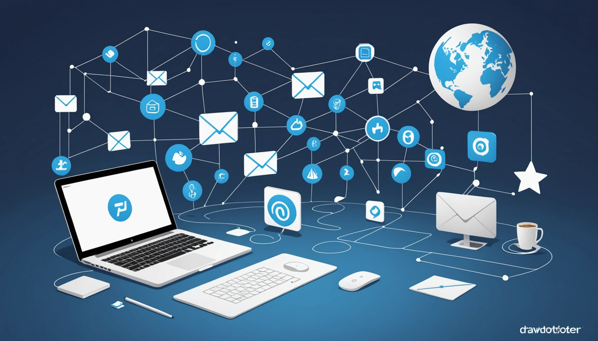 How to Extract Emails from SAP C/4HANA, Digital art, technology concept, abstract, clean lines, minimalist, corporate blue and white, data visualization, glowing nodes, wordpress, php, html, css