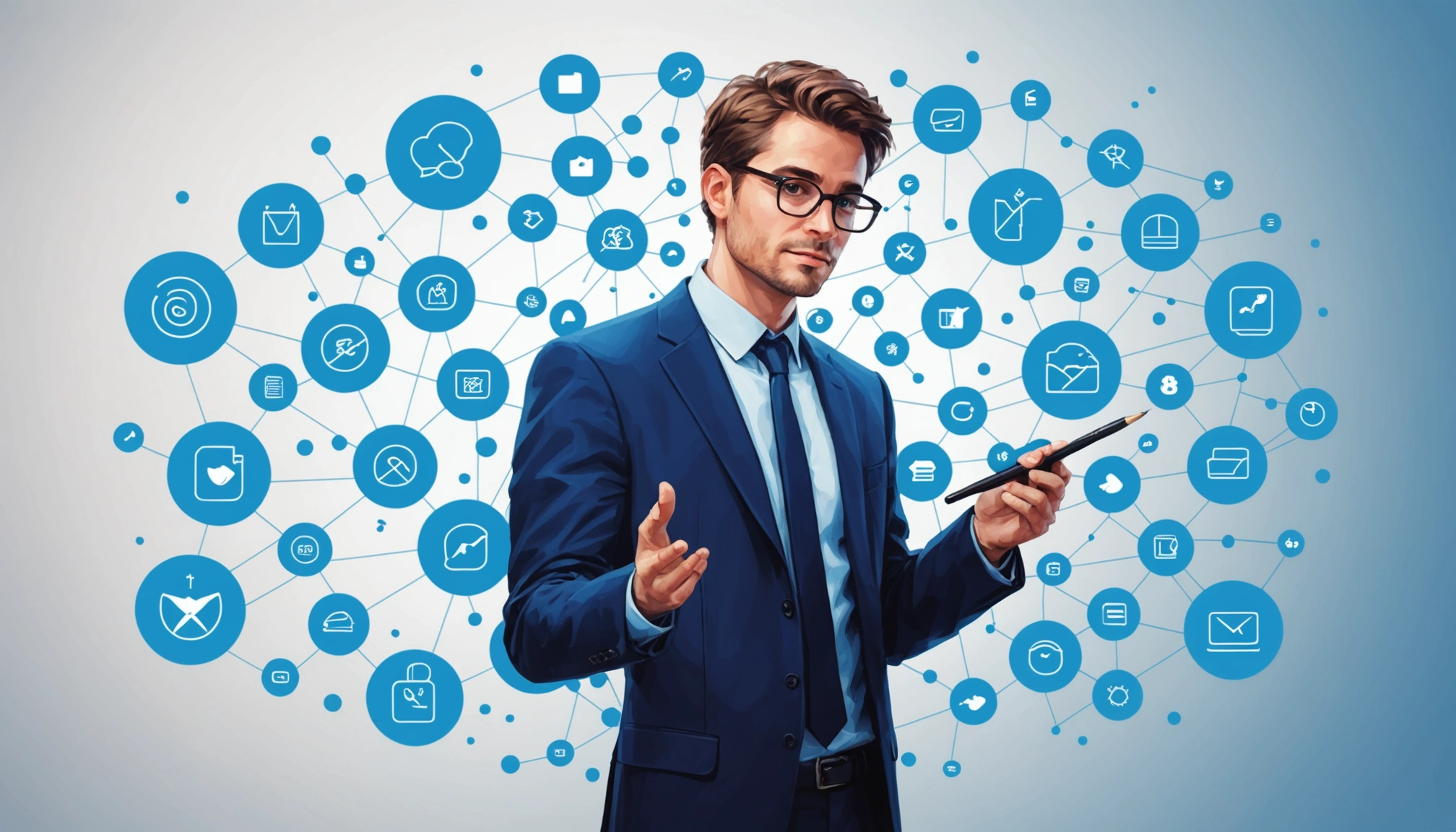 Where to Find Angel Investors Contact Info, Digital art, technology concept, abstract, clean lines, minimalist, corporate blue and white, data visualization, glowing nodes, wordpress, php, html, css