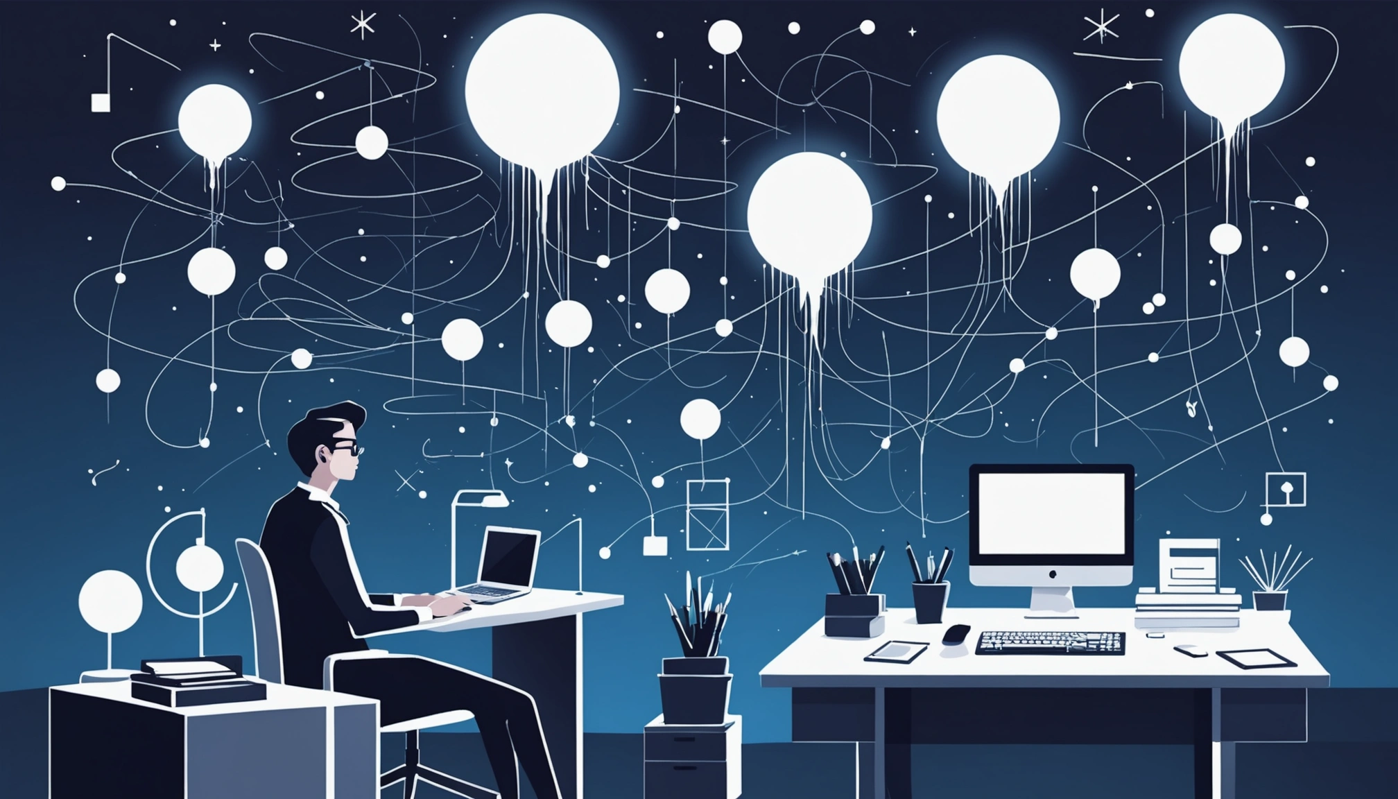 Where to Find Niche Email Lists for Marketing, Digital art, technology concept, abstract, clean lines, minimalist, corporate blue and white, data visualization, glowing nodes, wordpress, php, html, css