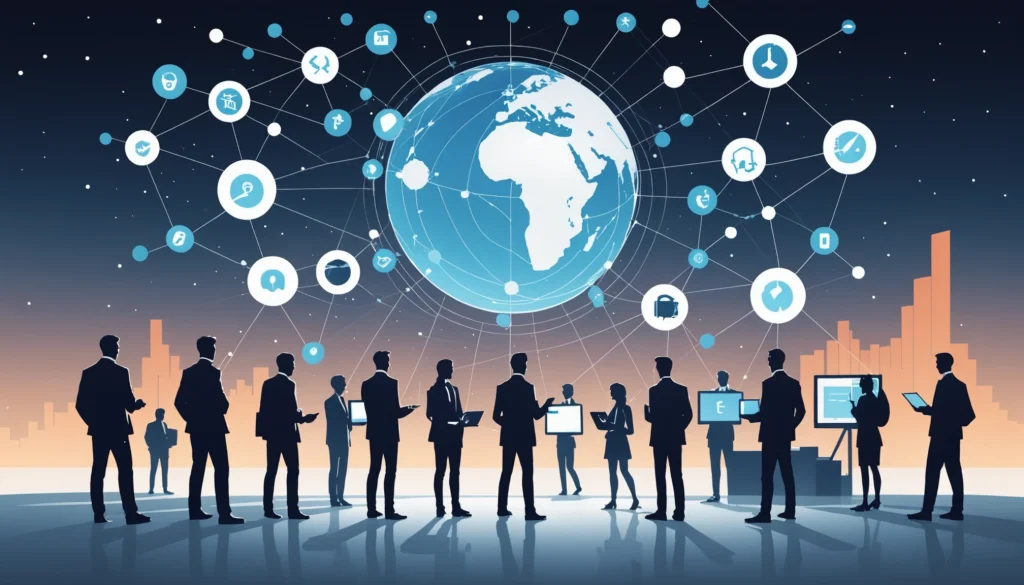 Where to Find Decision Makers on LinkedIn, Digital art, technology concept, abstract, clean lines, minimalist, corporate blue and white, data visualization, glowing nodes, wordpress, php, html, css