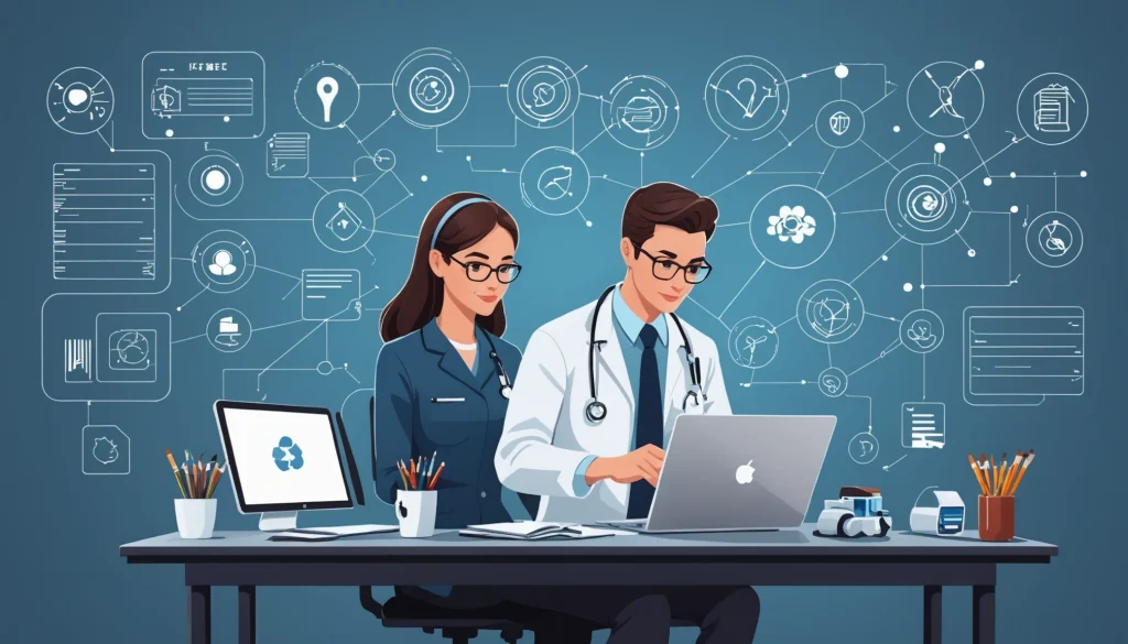 Where to Find Medical Professionals Email Lists, Digital art, technology concept, abstract, clean lines, minimalist, corporate blue and white, data visualization, glowing nodes, wordpress, php, html, css
