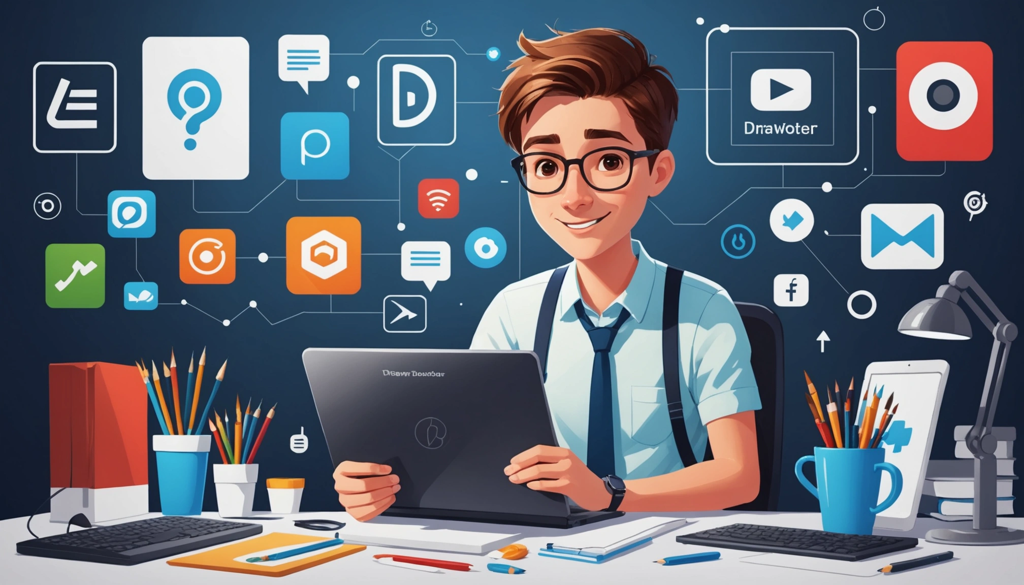 Where to Find YouTube Creators Business Emails, Digital art, technology concept, abstract, clean lines, minimalist, corporate blue and white, data visualization, glowing nodes, wordpress, php, html, css