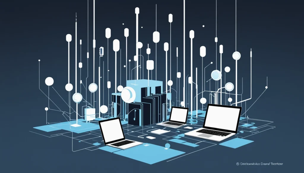 Where to Scrape Technology Stacks for Leads, Digital art, technology concept, abstract, clean lines, minimalist, corporate blue and white, data visualization, glowing nodes, wordpress, php, html, css