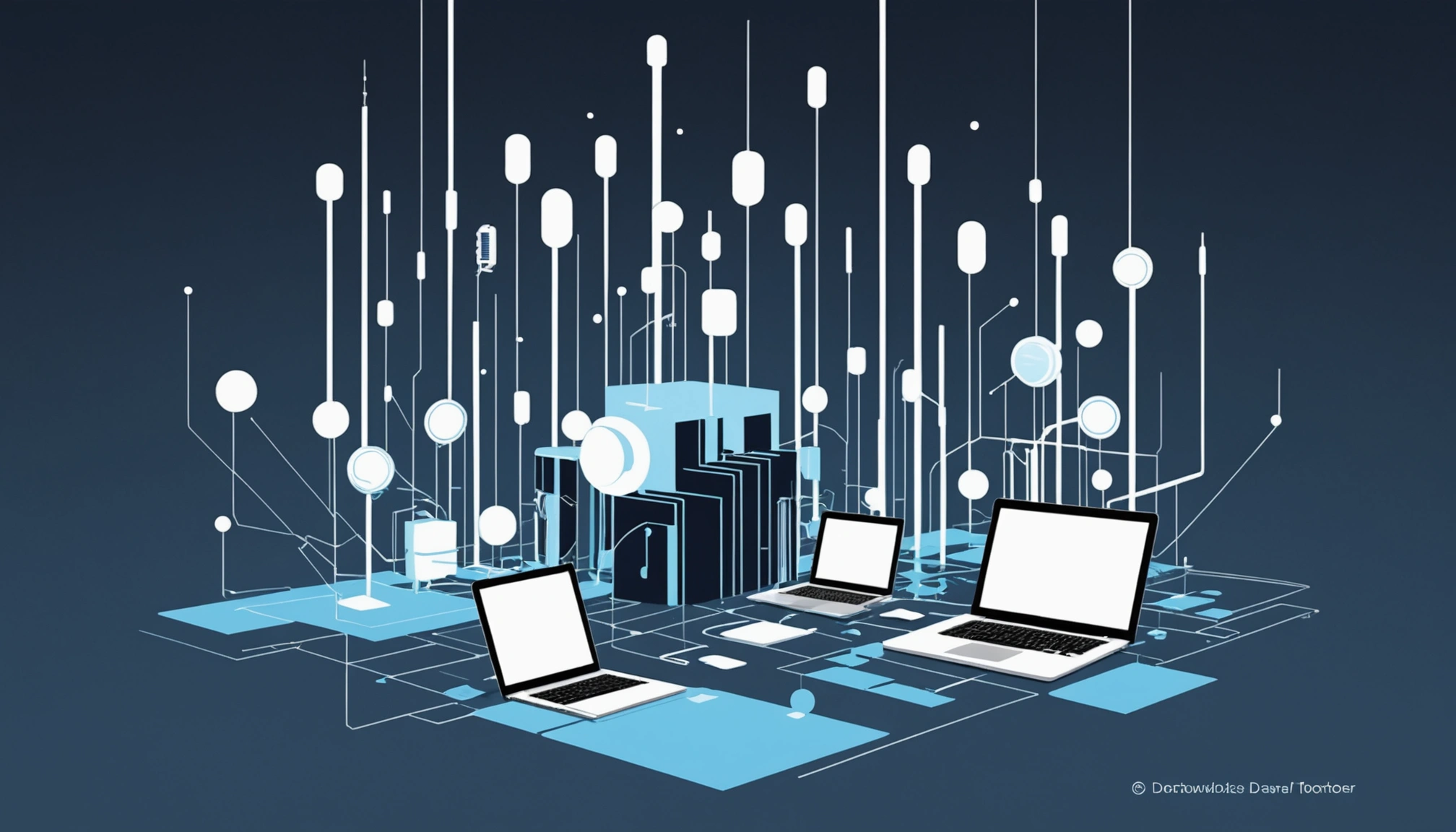 Where to Scrape Technology Stacks for Leads, Digital art, technology concept, abstract, clean lines, minimalist, corporate blue and white, data visualization, glowing nodes, wordpress, php, html, css