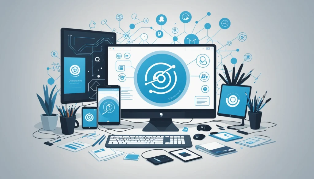 Where to Find Developers Contact Info on Stack Overflow, Digital art, technology concept, abstract, clean lines, minimalist, corporate blue and white, data visualization, glowing nodes, wordpress, php, html, css