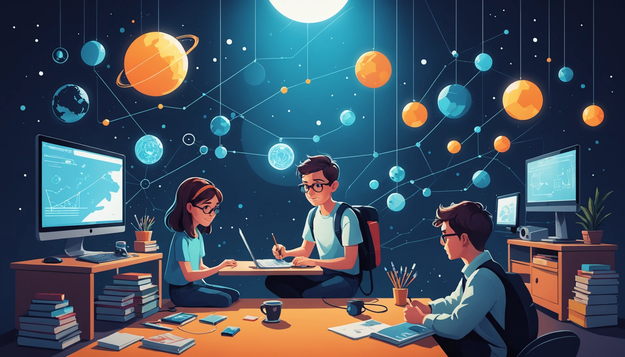 Where to Find Creatives on Behance, Digital art, technology concept, abstract, clean lines, minimalist, corporate blue and white, data visualization, glowing nodes, wordpress, php, html, css