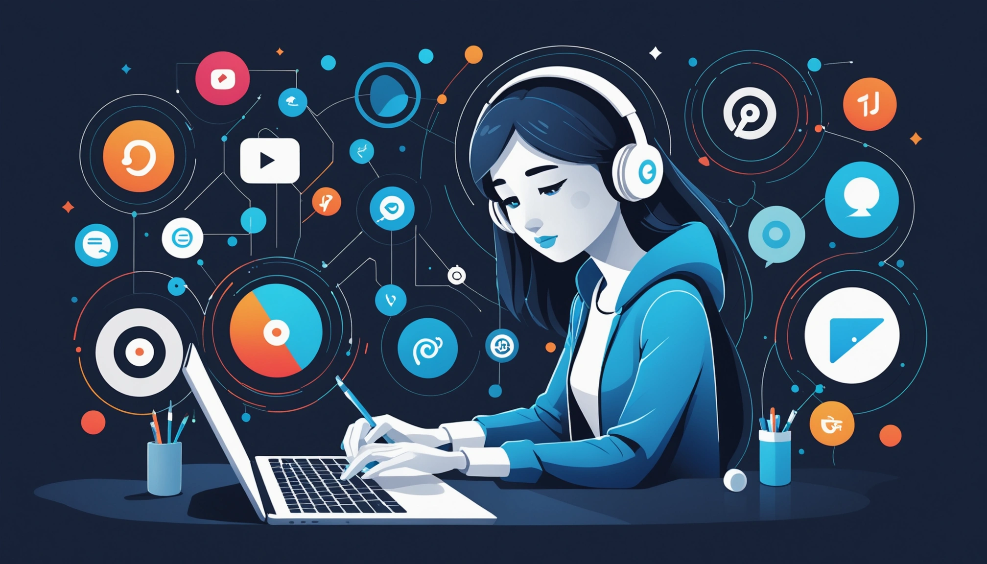 Where to Extract Leads from Apple Music Profiles, Digital art, technology concept, abstract, clean lines, minimalist, corporate blue and white, data visualization, glowing nodes, wordpress, php, html, css
