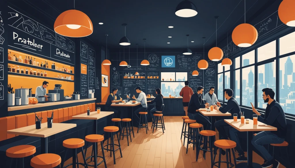 Where to Find Restaurants and Cafes Contact Details, Digital art, technology concept, abstract, clean lines, minimalist, corporate blue and white, data visualization, glowing nodes, wordpress, php, html, css