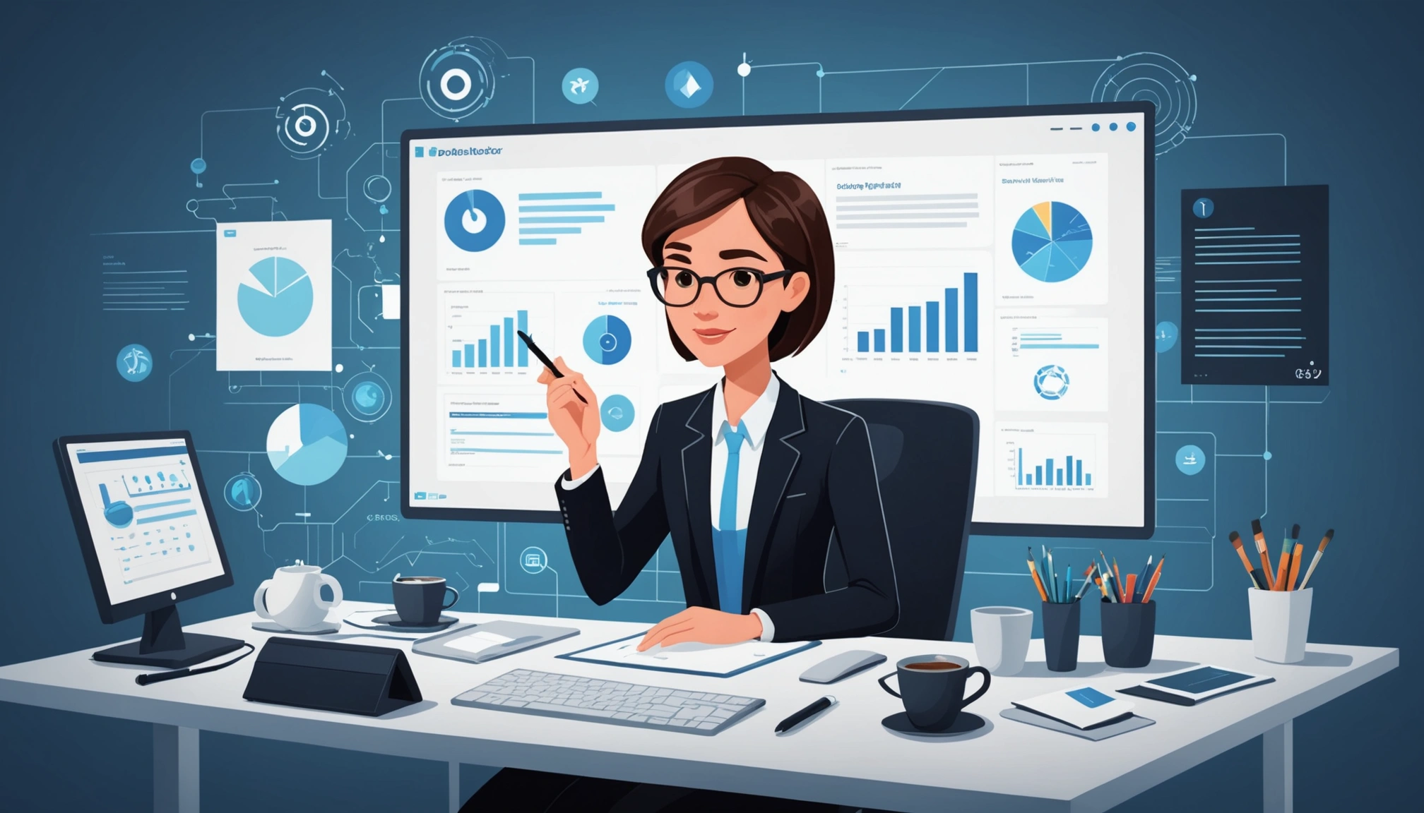 Where to Extract Leads from Financial Advisors, Digital art, technology concept, abstract, clean lines, minimalist, corporate blue and white, data visualization, glowing nodes, wordpress, php, html, css