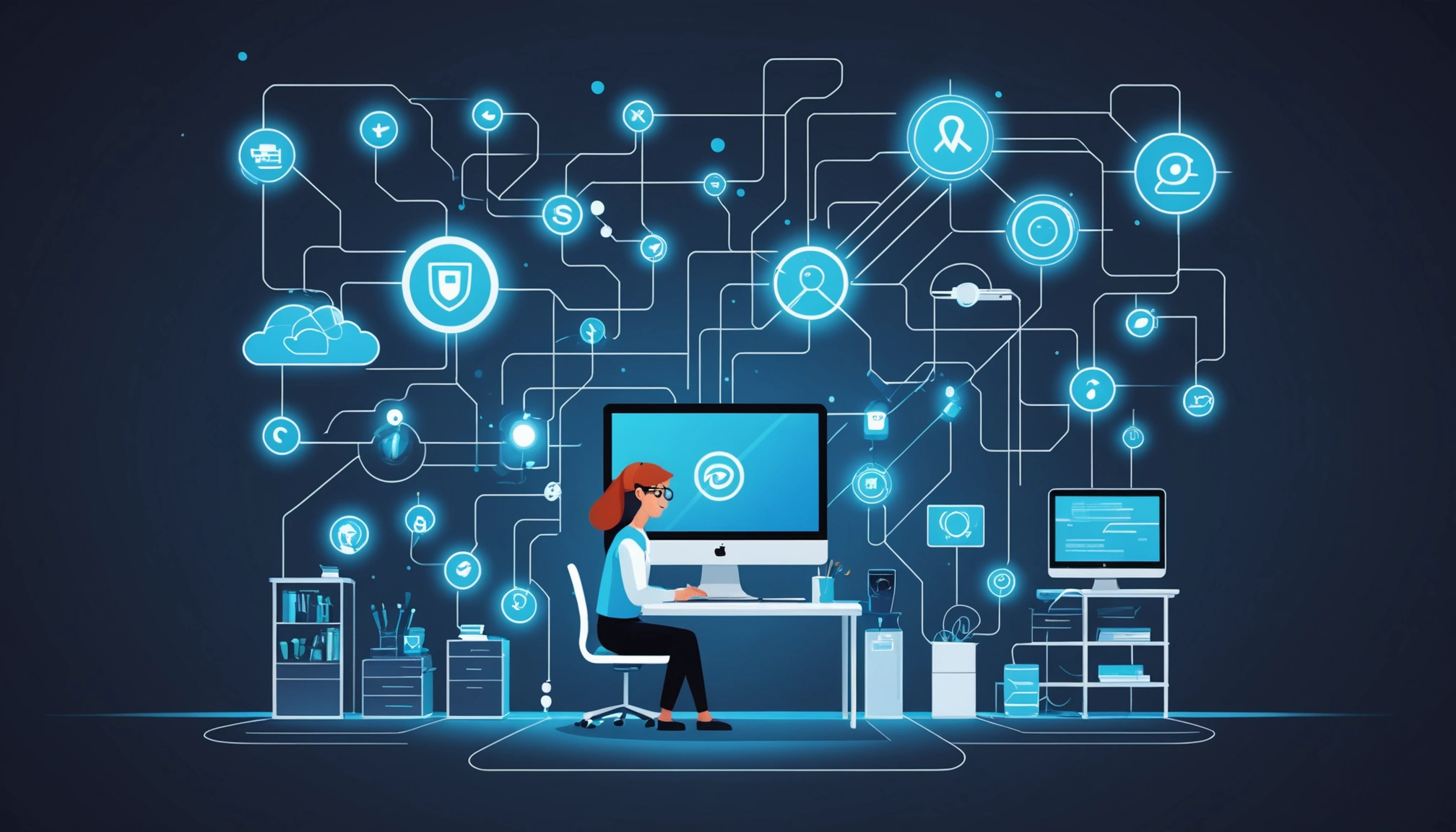 Where to Find Electricians Contact Info, Digital art, technology concept, abstract, clean lines, minimalist, corporate blue and white, data visualization, glowing nodes, wordpress, php, html, css